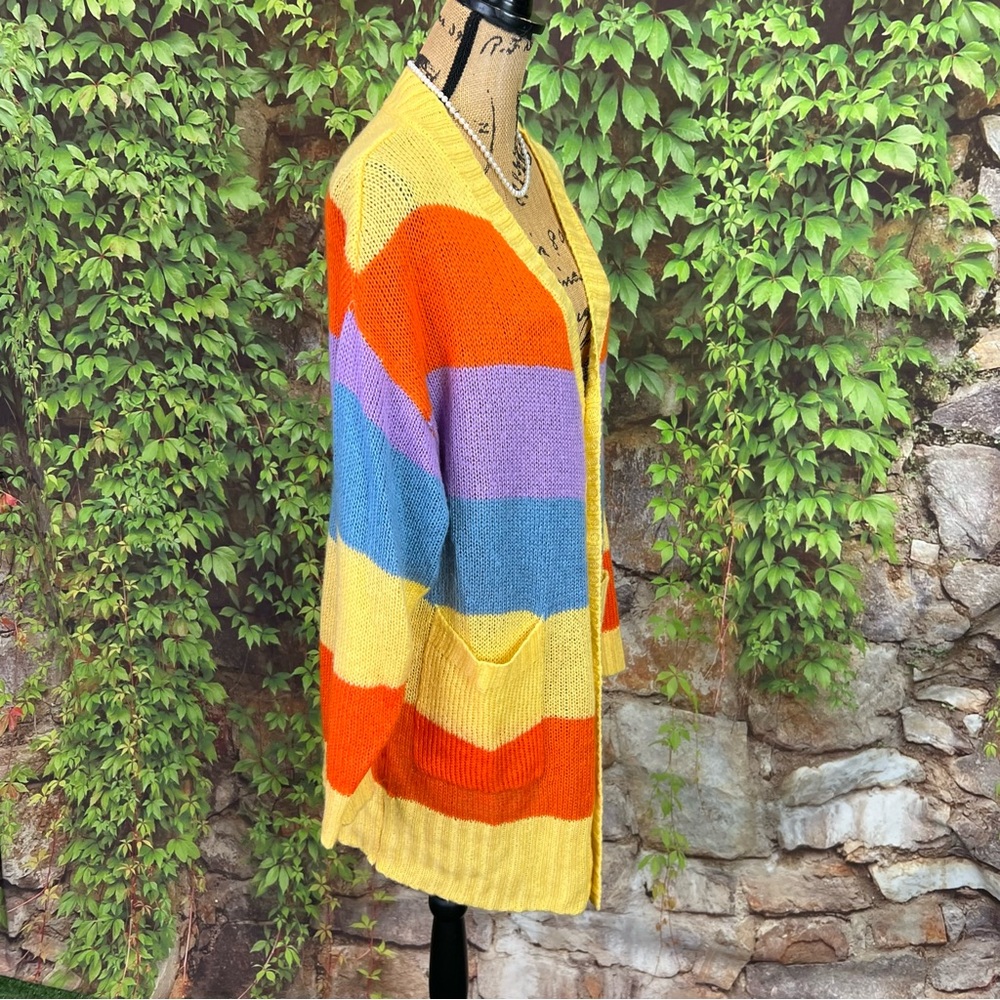 LULAROE Chunky Colorful Cozy Rainbow Striped Oversized Cardigan Sweater, M - Picture 6 of 11